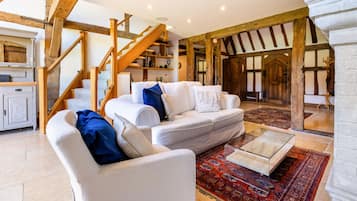 Smart TV, fireplace, DVD player, books