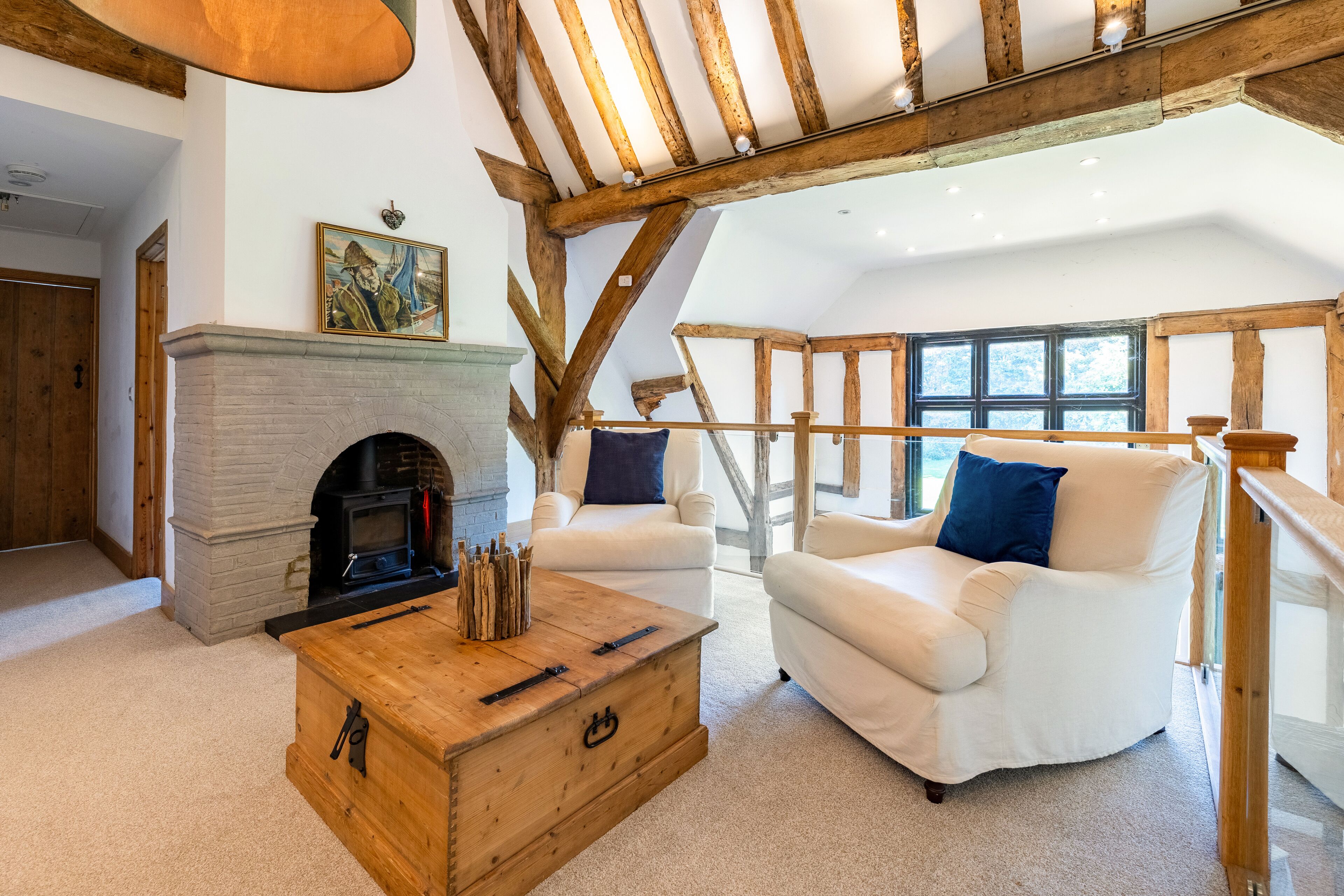 Smart TV, fireplace, DVD player, books