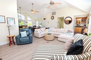 TV, fireplace, books - Soundfront, ELEV, Private Pool, Pool Table, Water Views, VOH1, Soundly Sea-Cluded (Corolla)