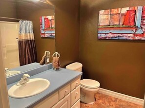 Shower, towels, soap, shampoo