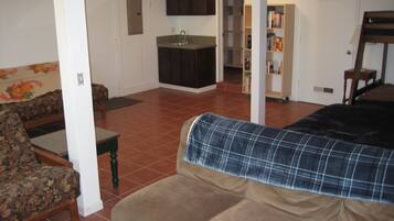 Smart TV, fireplace, video games, DVD player