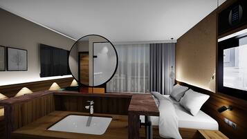 Douche, douche à « effet pluie », articles de toilette gratuits