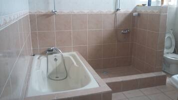 Ducha y bañera combinadas, secador de pelo, bidé y toallas
