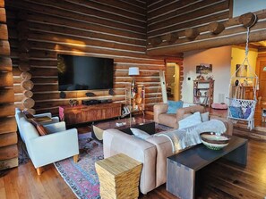 Smart TV, fireplace, DVD player, stereo