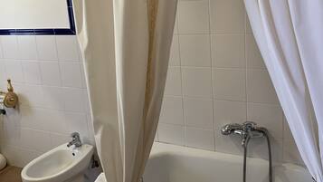 Combined shower/tub, hair dryer, bidet, towels