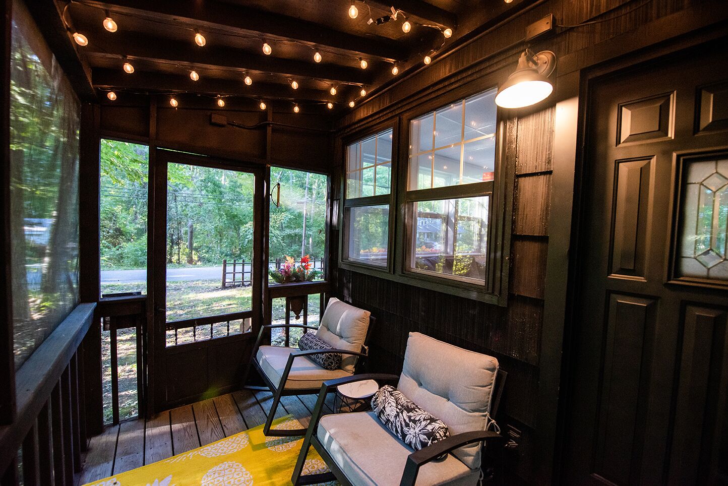 Screened in Porch - Two Rocking Chairs, String Lights