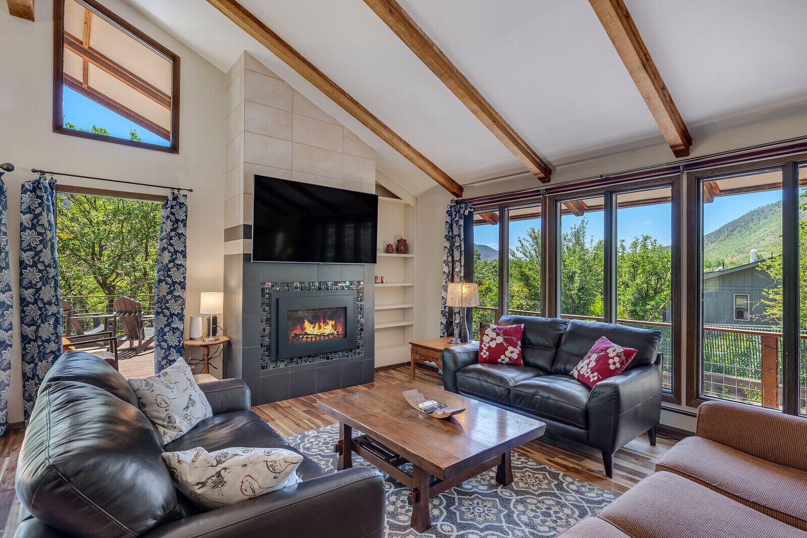 Smart TV, fireplace, video games, books