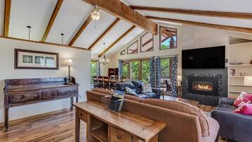 Smart TV, fireplace, video games, books