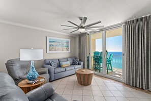 TV - High-Rise Gulf-Front Escape | 2BR + Bunks + King Suites at Emerald Beach (Panama City Beach)