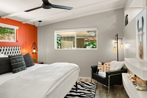 1 bedroom, iron/ironing board, travel crib, bed sheets