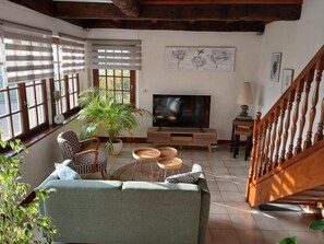 TV, DVD player, books