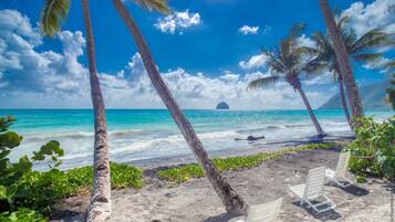 Plage, chaises longues, serviettes de plage