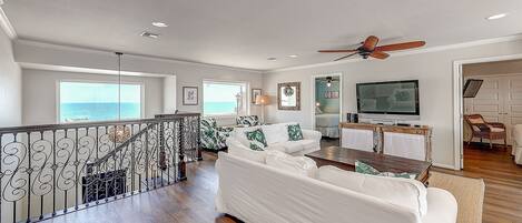 Flat-screen TV, DVD player, table tennis