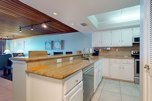 Fridge, microwave, oven, stovetop - Beachfront Condo w/ Pool, Balcony & Stunning Gulf Views - Steps to Beach (South Padre Island)