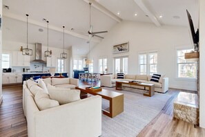 TV, fireplace, offices - Palmilla Opulence | Private Pool & Hot Tub | Walk to Beach, Golf & Dining (Port Aransas)