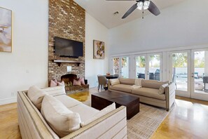 TV, foosball, table tennis, books