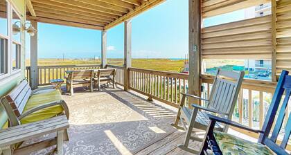 Dog-friendly, Gulf-view home with pool, fenced yard & grill - walk to the beach
