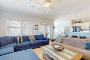 TV - Dog-friendly, Gulf-view home with pool, fenced yard & grill - walk to the beach (Port Aransas)