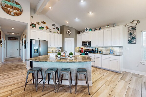 Fridge, microwave, oven, dishwasher