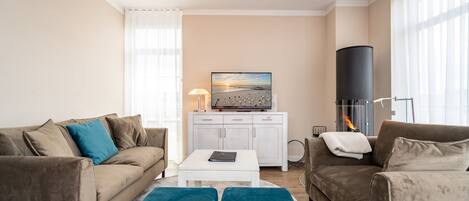 TV, fireplace
