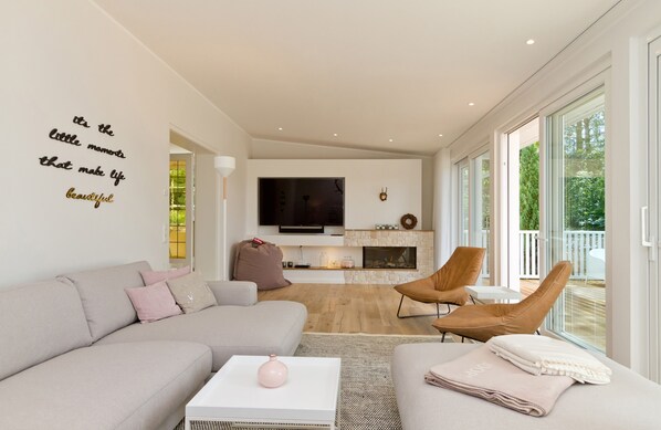 TV, fireplace