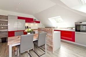 Fridge, microwave, oven, dishwasher