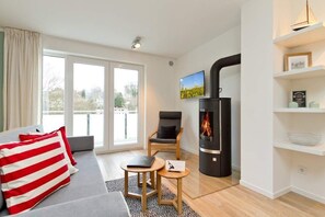 TV, fireplace