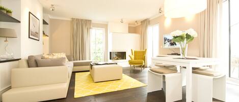 TV, fireplace