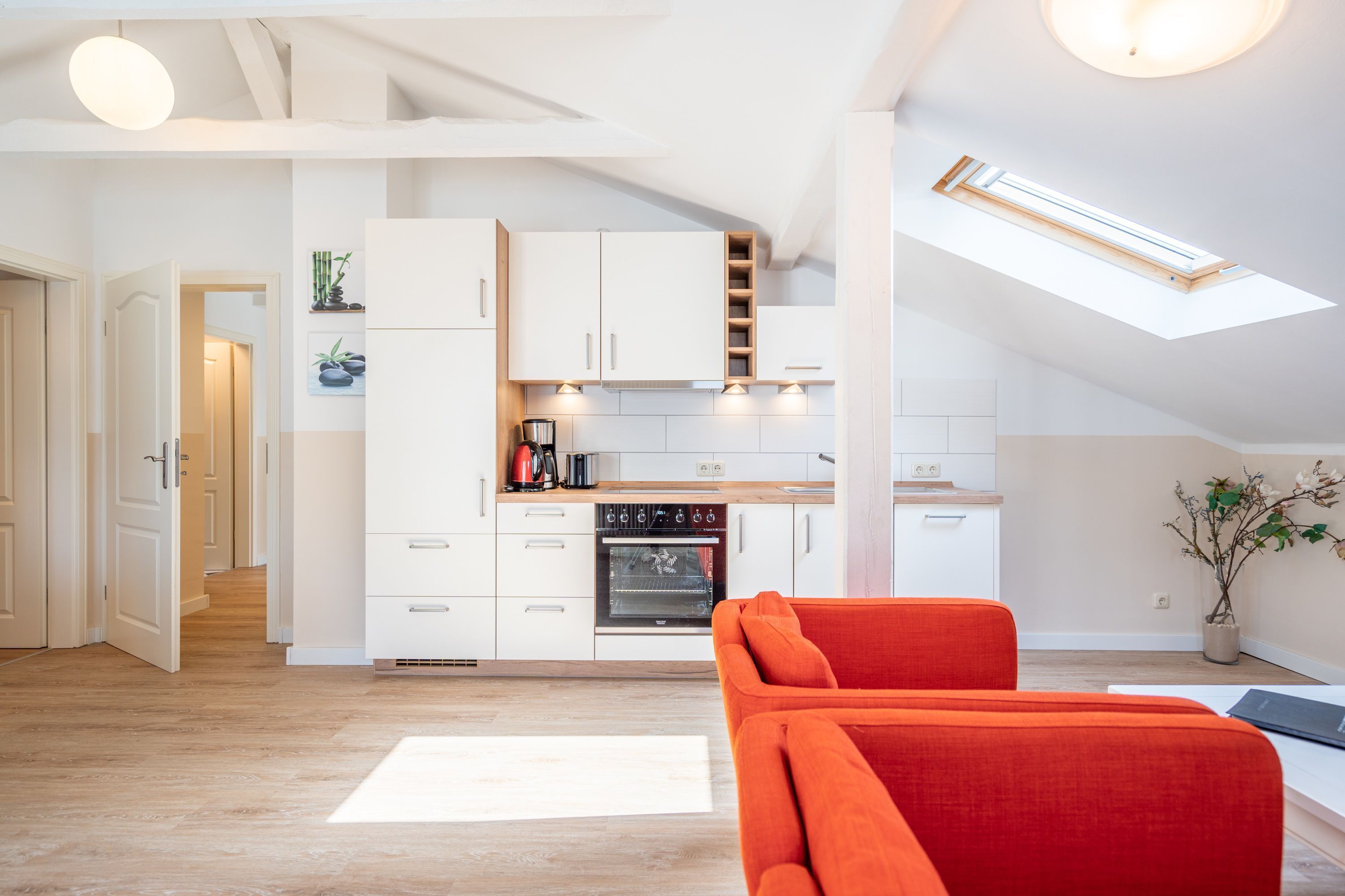 Fridge, oven, dishwasher, coffee/tea maker