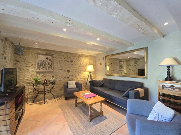 Televisión, chimenea y reproductor de DVD 