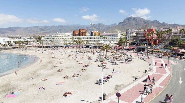 Beach nearby, sun loungers
