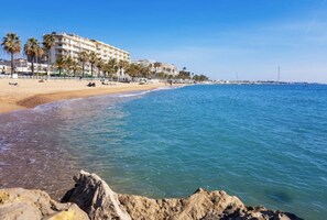 A coastal hotel with a beach view, a rocky shoreline, and palm trees. - Apartment 300 meters from the beach in Cannes (Cannes)