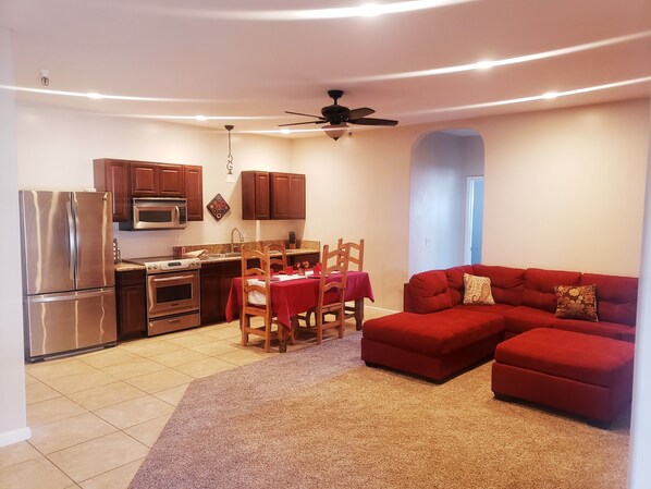 Smart TV, DVD player, books, video library