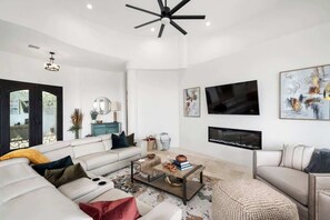 TV, fireplace, video games, offices