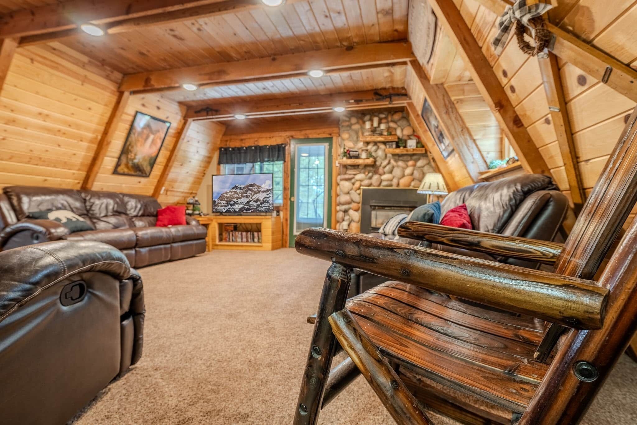 Smart TV, fireplace, DVD player, books