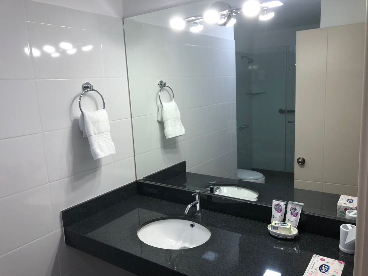 Dusche, Haartrockner, Handtücher, Seife