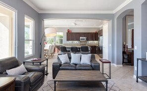 Smart TV, fireplace, offices, printers