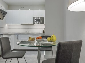 Fridge, microwave, coffee/tea maker, toaster