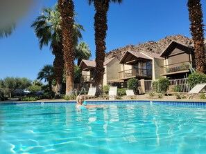 Outdoor pool, a heated pool - Peaceful Desert Studio Condo near La Quinta & Palm Desert.  Tons to do! (Indian Wells)