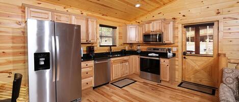 Fridge, stovetop, cookware/dishes/utensils