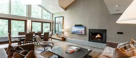TV, fireplace