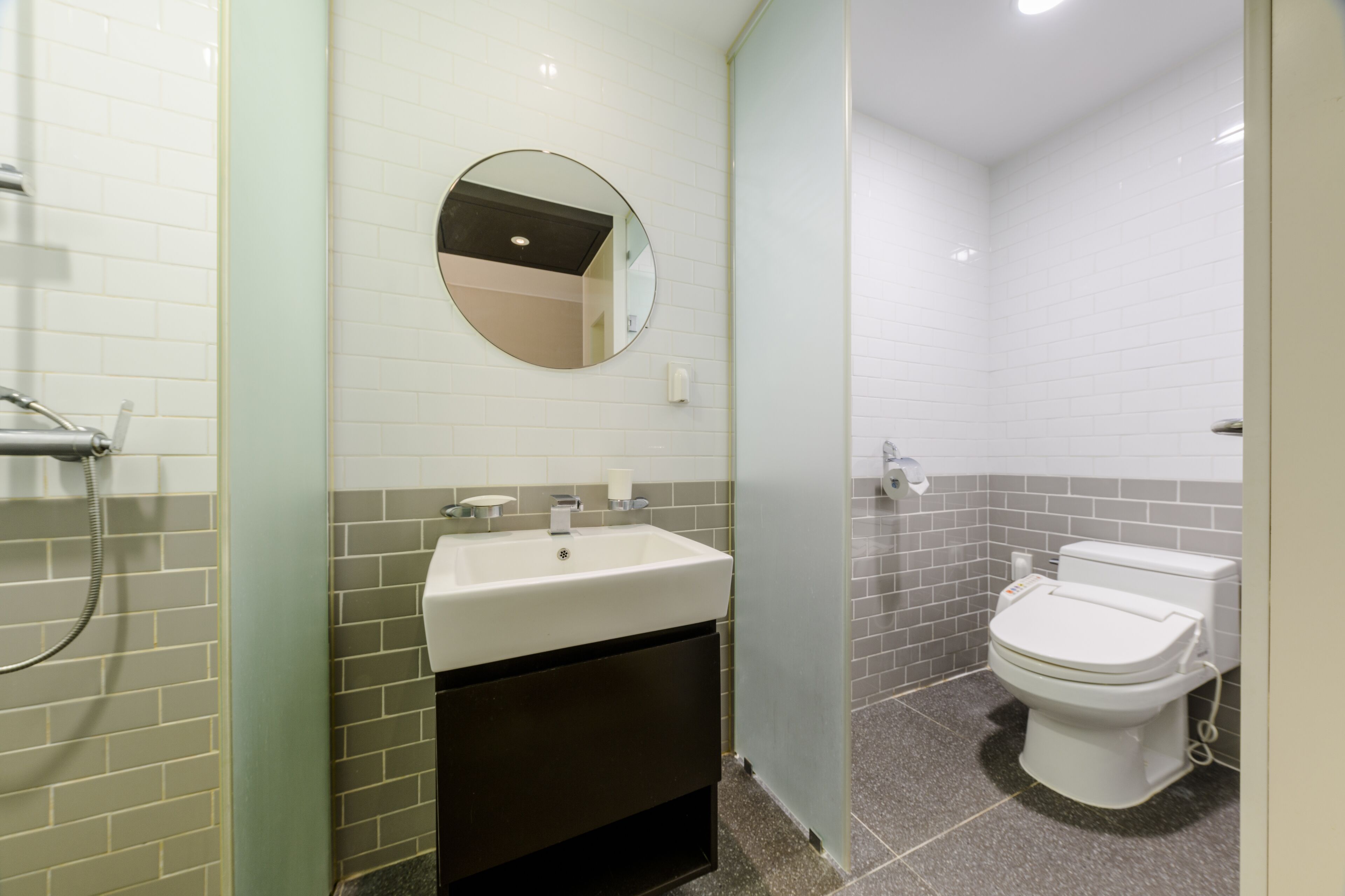 hydromassage showerhead, hair dryer, slippers, bidet