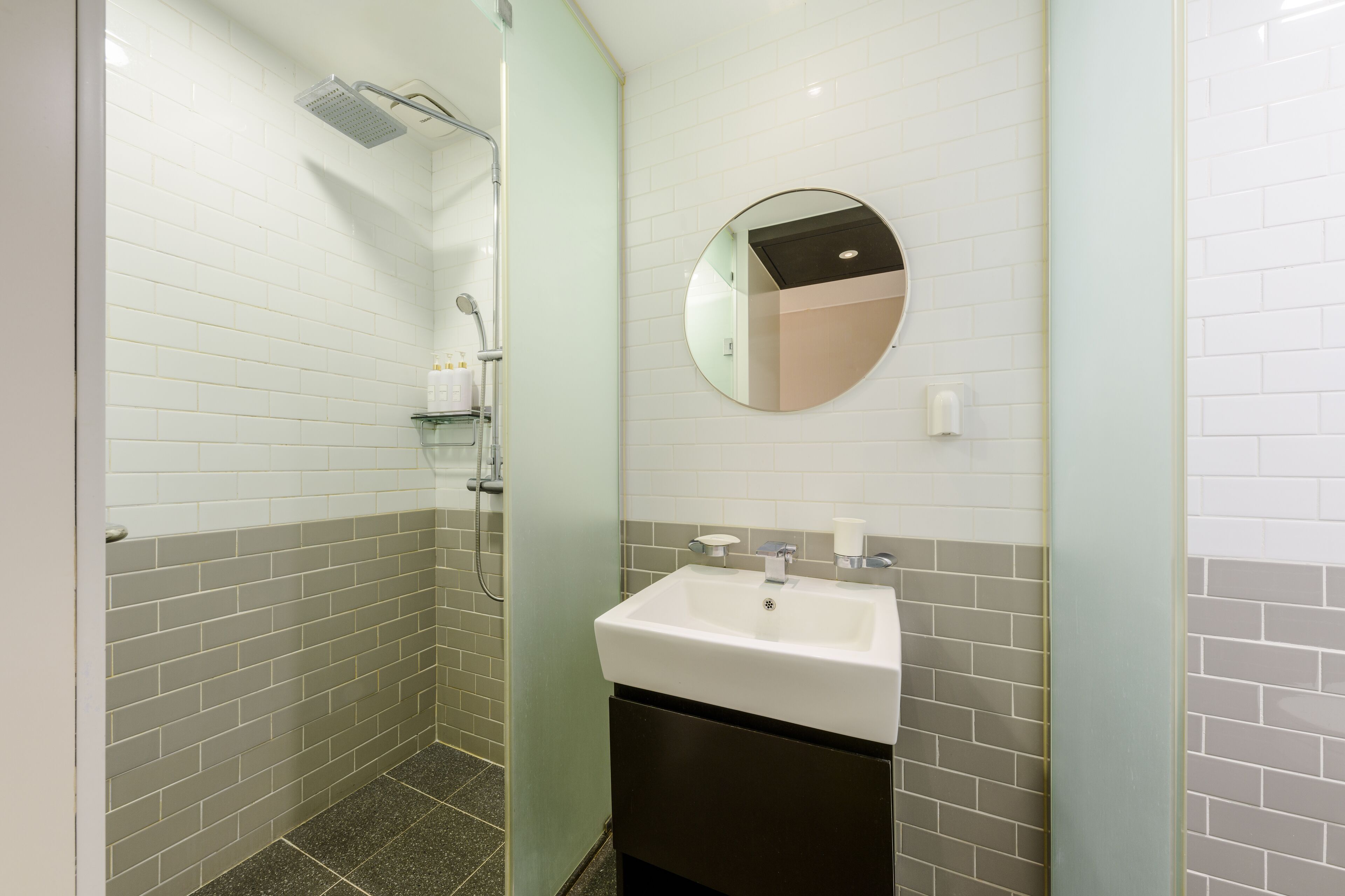 hydromassage showerhead, hair dryer, slippers, bidet