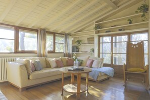 Smart TV, chimenea, reproductor de DVD y estéreo 