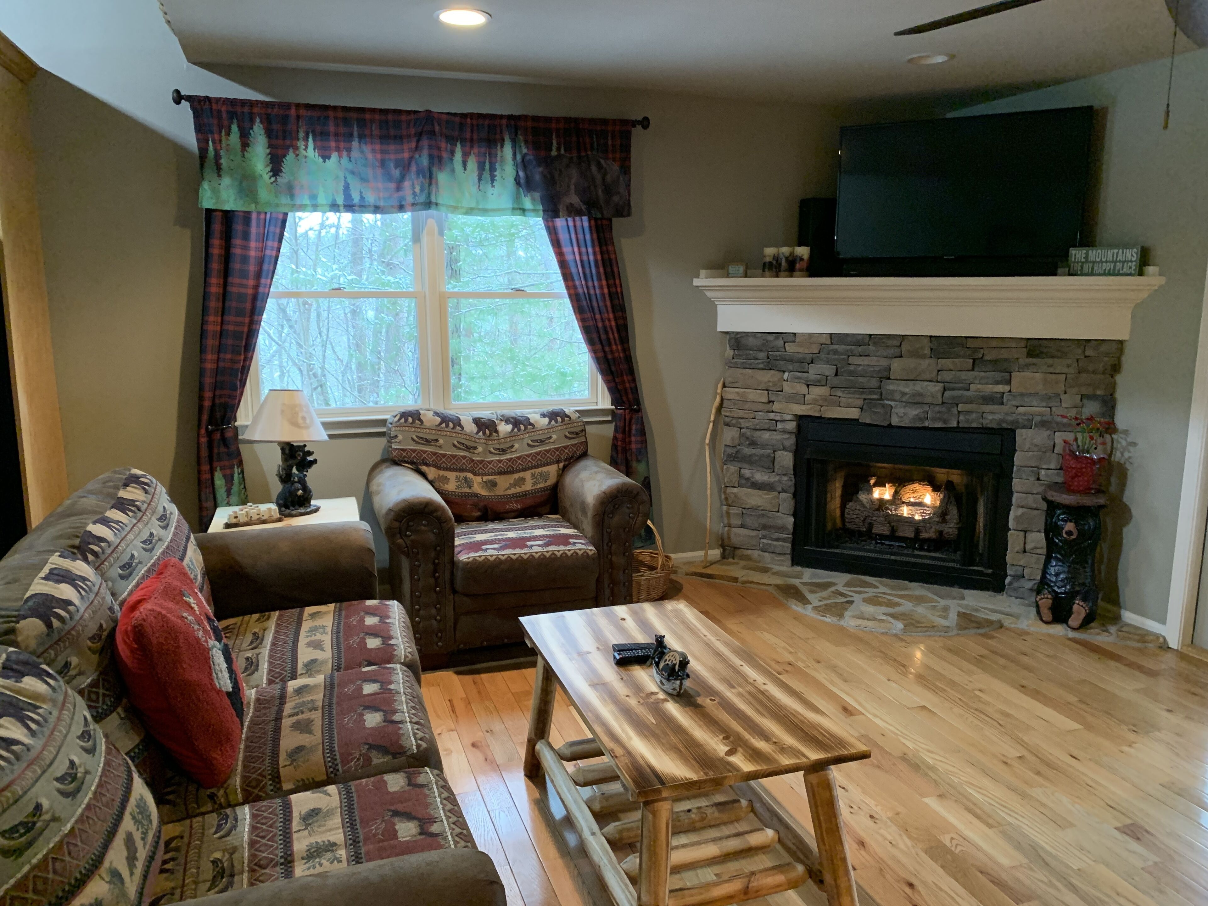 Smart TV, fireplace, video games, foosball