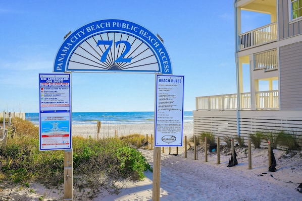 Beach nearby, sun loungers