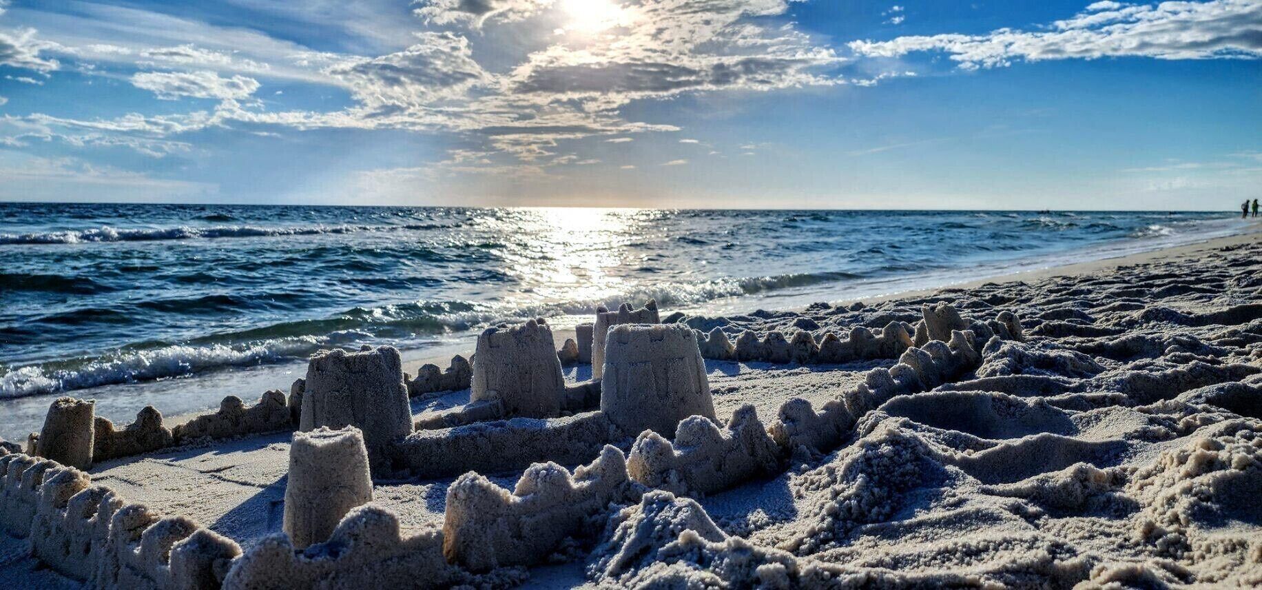 On the beach, sun loungers