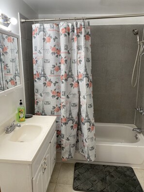 Ensemble douche/baignoire, sèche-cheveux, serviettes fournies