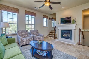 Smart TV, fireplace, video games, books