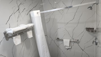 Shower, free toiletries, towels